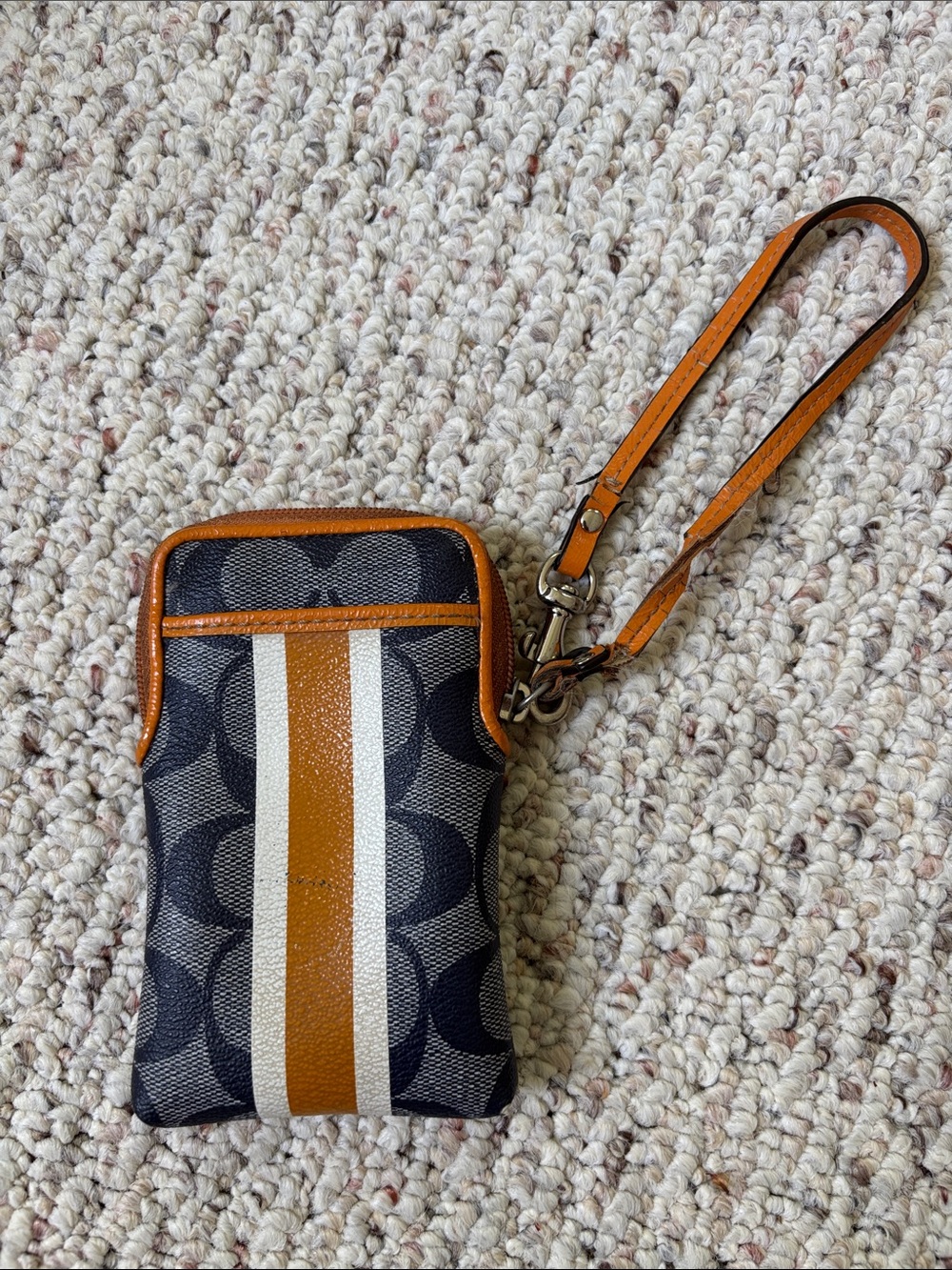 Coach Signature Wristlet Phone Pouch in Orange and Gray